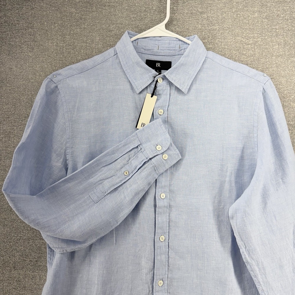 Banana Republic Shirt Men Size Large Standard Fit 100% Linen Blue NEW